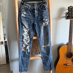 American Eagle Outfitters Distressed Straight Leg Jeans - Blue